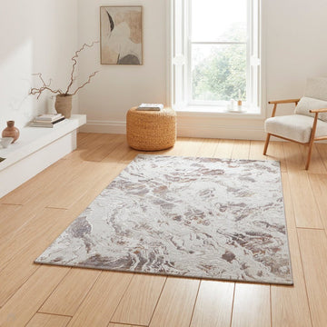 Creation 50200 Modern Abstract Marbled Distressed Metallic Shimmer Soft Textured Low Profile Short-Pile Soft Ivory/Blush Pink/Warm Beige/Muted Taupe Rug-Think Rugs-Rug Love - The Most Loved Rug Store
